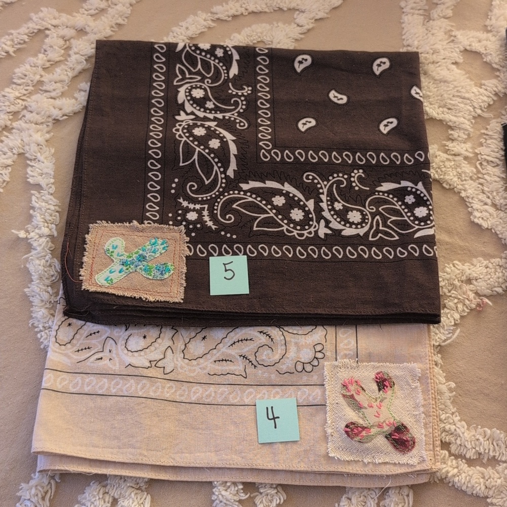 Bandana scarf w cactus, upcycled, embroidery cactus patch, Pick 1 HANDMADE ITEM - Picture 14 of 16